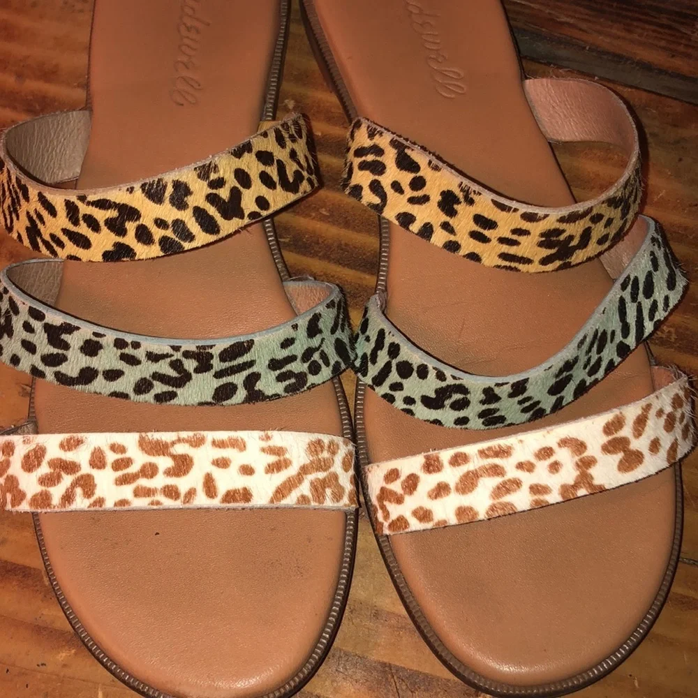 Madewell The Ilana Slide Sandal in Calf Hair size 6 seaside blue Wash leather​​ - Picture 8 of 11